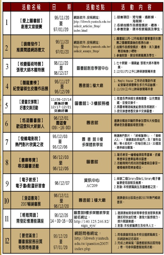 「愛上圖書館」文宣競賽,時間2007/11/20~2008/1/20